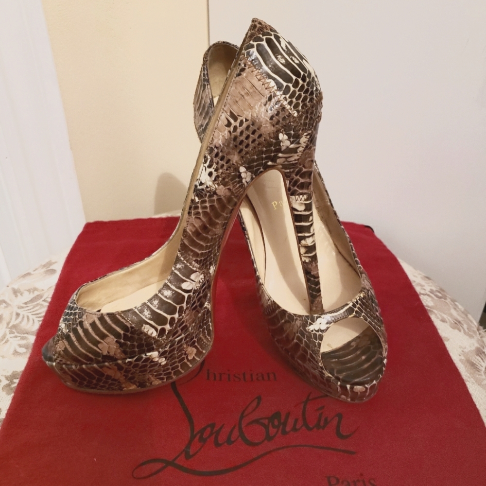 (SOLD) Christian Louboutin Python Peep Toe Heels